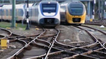 Railway tracks and trains.