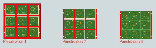 Different versions of panelisation - can be hard cost drivers for the PCB