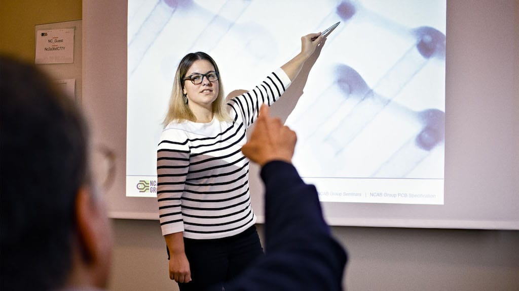 Nikolina Strezovska Dimidjijevski, PCB Enginner at NCAB Group Sweden during a seminar.