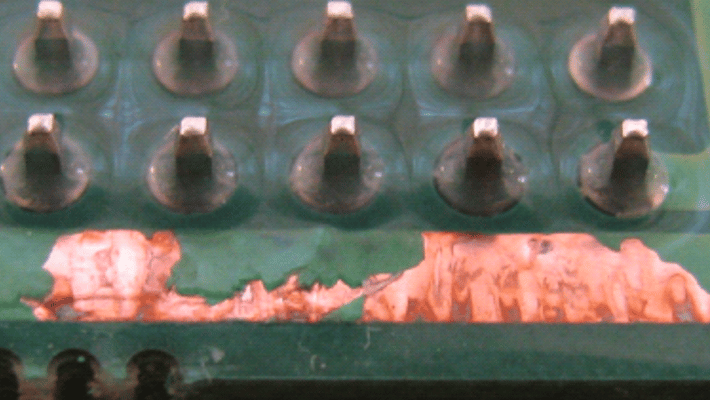 Close up of broken down PCB soldermask. | NCAB Group