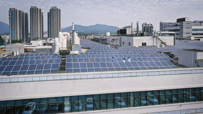 Solar panels on the roof of Jove Factory, Jiangmen, China. | NCAB Group