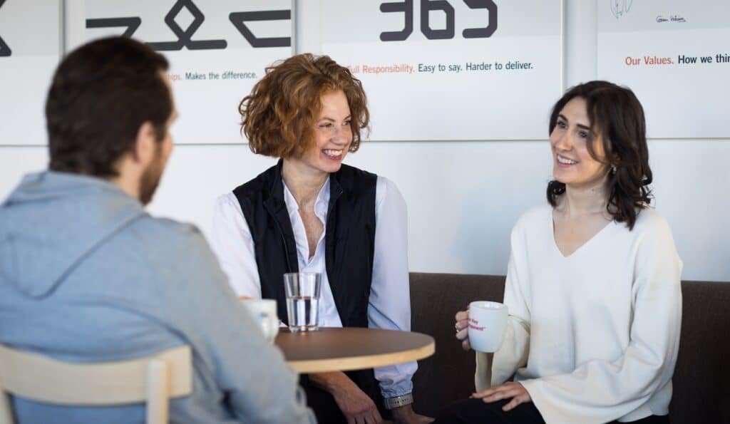 Employees having a coffee together by our values. | NCAB Group